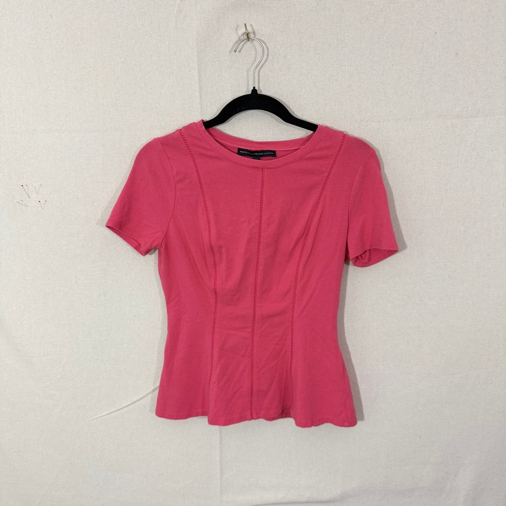 White House Black Market Pink Ladder Stitch Short Sleeve Top XS